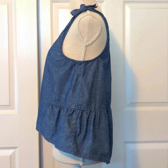 Guess Simone Cascading Ruffle Chambray Top - Picture 2 of 6